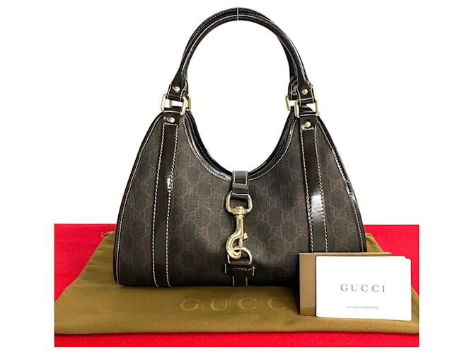 Gucci Gucci Gg Supreme Logo Leder Echte Handtasche Einkaufstasche Leder Einkaufstasche 203495 In sehr gutem Zustand Braun  ref.1420025