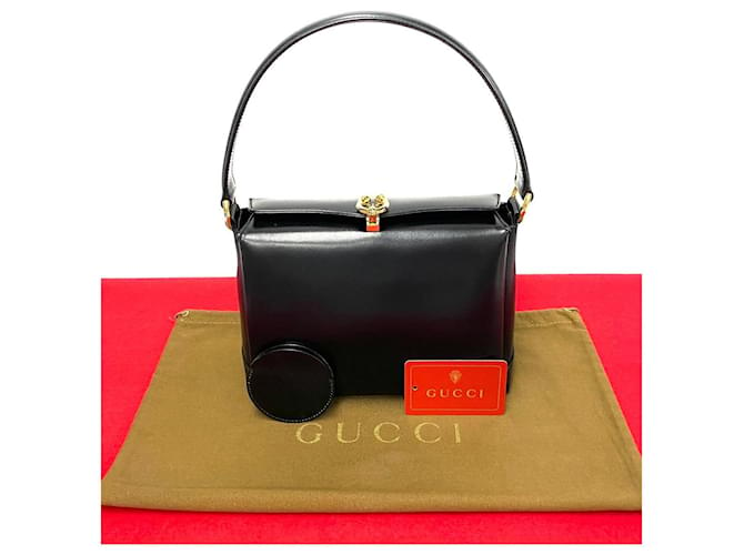 Bolso con asa superior con logo G de cuero brillante Gucci Bolso de cuero en excelentes condiciones Negro  ref.1420028