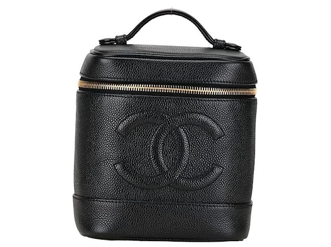 Vanity Bolsa de Vaidade Chanel Coco Mark Bolsa de Vaidade de Couro em Muito Bom Estado Preto  ref.1420029