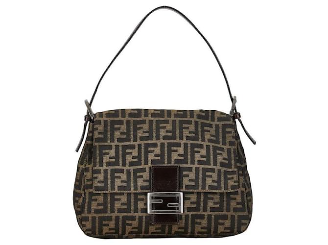 Fendi Canvas Leather Mamma Bucket Shoulder Bag 26325 in Good Condition Brown Cloth  ref.1420031