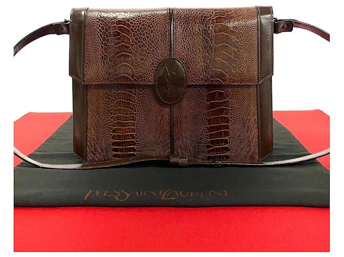 Yves Saint Laurent Leather Embossed Crossbody Bag  Leather Crossbody Bag in Very Good Condition Brown  ref.1420040