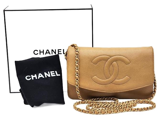 Chanel Caviar Leather Double CC Wallet on Chain Single Flap Bag Beige  ref.1420078