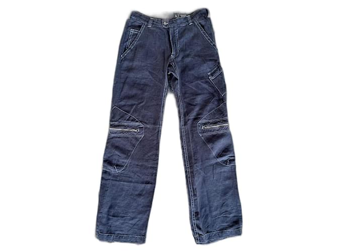 Giorgio Armani Frühe 00er Jahre Cargo Reißverschluss-Jeans Dunkelblau  ref.1420090