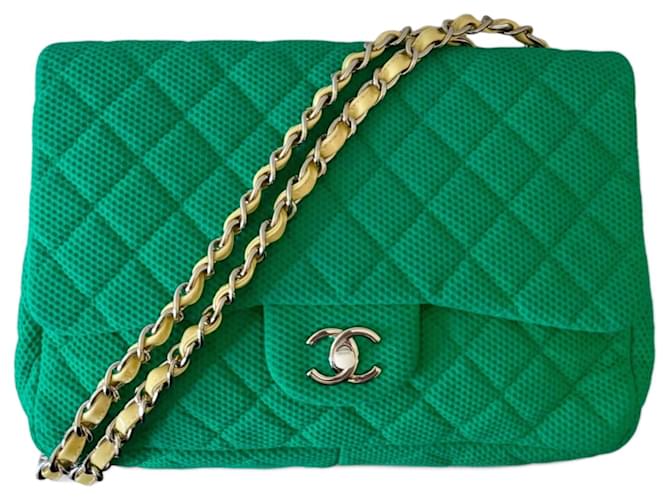 Chanel Timeless / Classic crossbody Green Cotton  ref.1420105