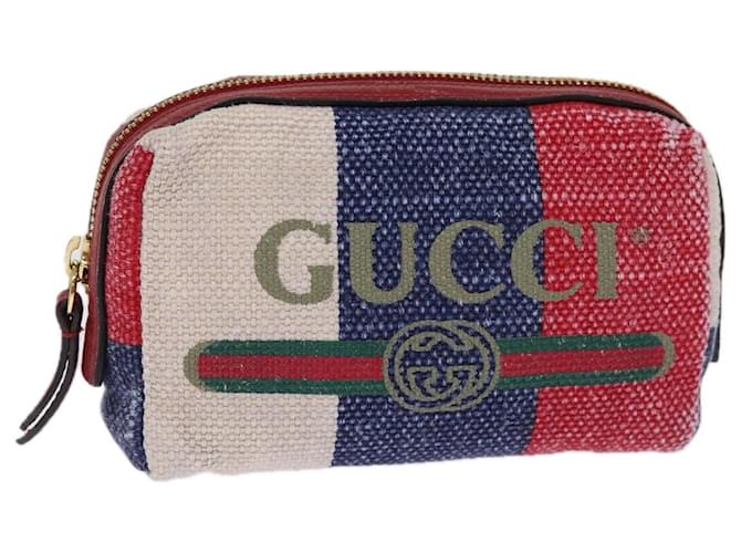 GUCCI Sherry Line Pouch Canvas Red Navy Auth 77003 Navy blue Cloth  ref.1420156