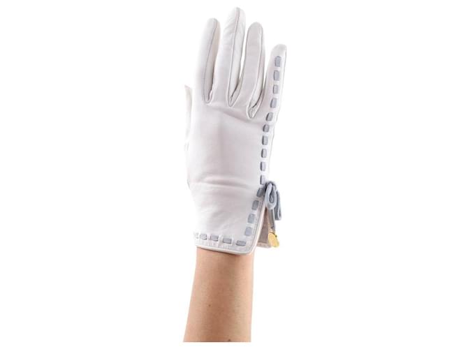 Hermès Gants en cuir Blanc  ref.1420225