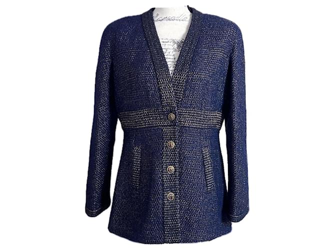 Chanel Paris / Ägypten Gripoix Knöpfe Tweed Jacke Marineblau  ref.1420257