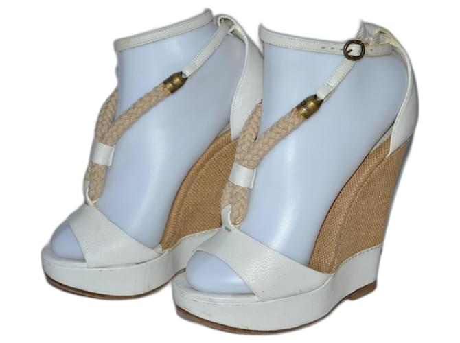 Chloé wedges Brown White Leather Rope  ref.1420270