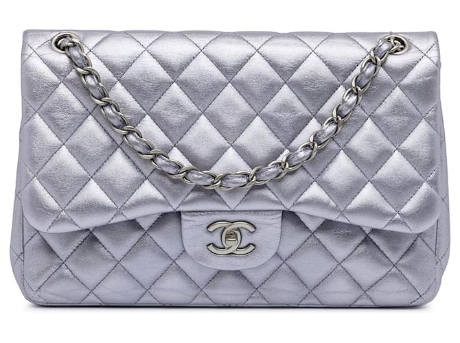 Purple Chanel Jumbo Classic Metallic Calfskin Double Flap Shoulder Bag Leather  ref.1420342