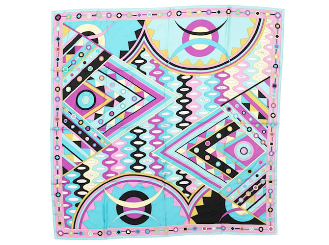 Aqua & Multicolor Emilio Pucci Printed Silk Scarf Multiple colors  ref.1420354