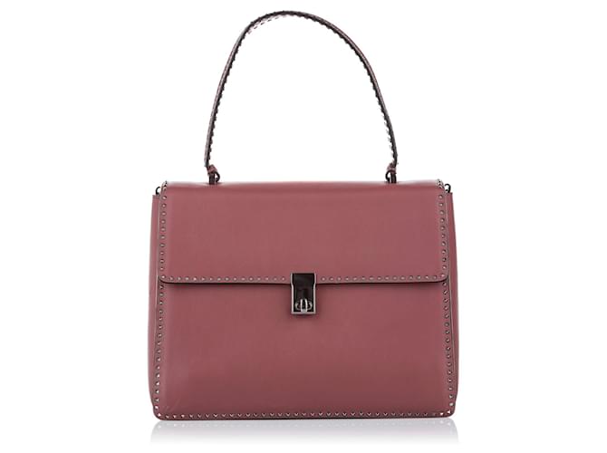 Bolso satchel rosa Valentino Rockstud de cuero  ref.1420365