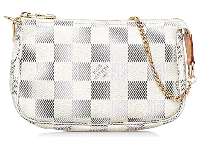 Louis Vuitton Damier Azur Mini Pochette Acessórios Baguete Branca Branco Lona  ref.1420382