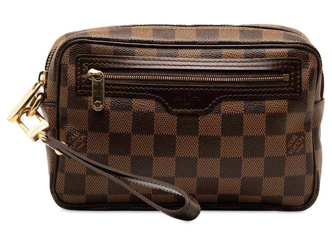 Braune Louis Vuitton Damier Ebene Pochette Billets Macao Clutch Bag Leder  ref.1420383