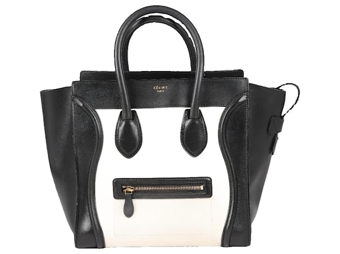 Luggage Céline CELINE Bagage Mini shopper Sac à main en cuir Noir × Blanc  ref.1420400