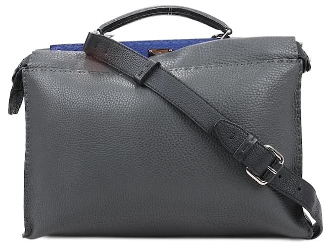 Fendi Peekaboo Fit Selleria Leather 2Way Handbag in Blue and Grey 7VA406  ref.1420412