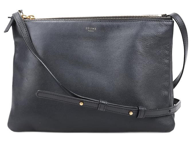 Céline Celine Trio Bolsa Crossbody Grande em Preto Couro  ref.1420415