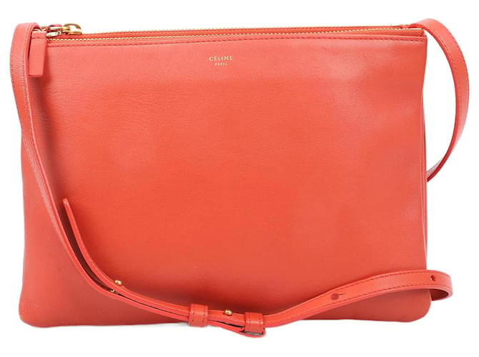 Céline Celine Trio Large Crossbody Bag in Orange Leather  ref.1420416