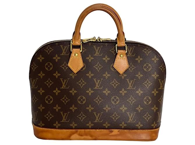 LOUIS VUITTON Bolso de mano vintage con monograma Alma PM Castaño Lienzo  ref.1420596