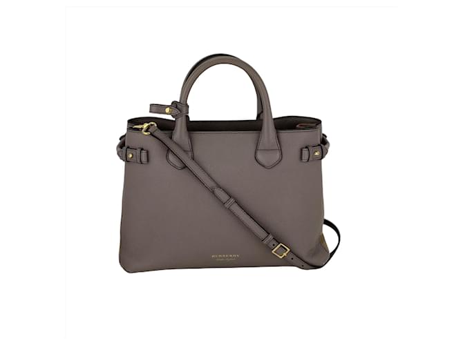Burberry Banner House Check Leather Canvas Medium Hand Shoulder Bag Grey  ref.1420627 - Joli Closet