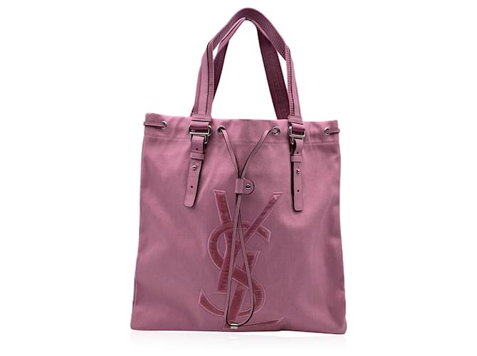 Yves Saint Laurent Pink Canvas Logo Kahala Tote Shopping Bag Cloth  ref.1420630