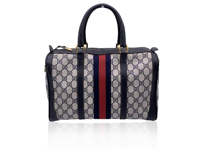 Gucci Vintage Blue Monogram Canvas Boston Bag with Stripes Cloth  ref.1420632