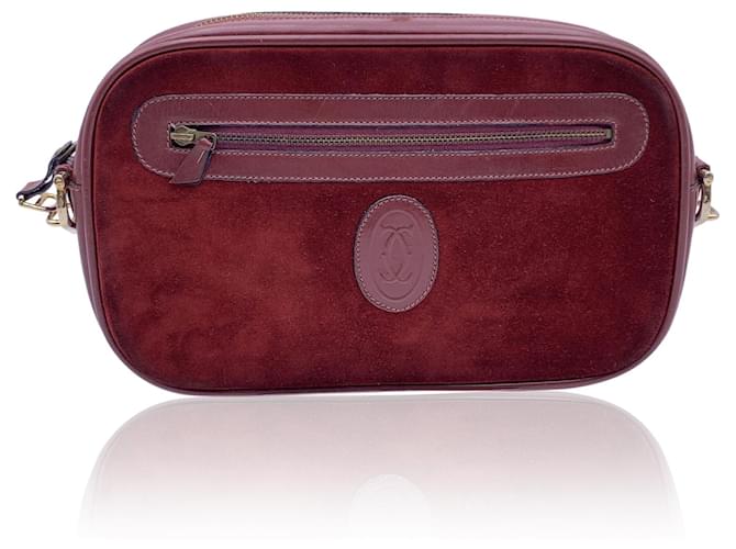 Cartier Vintage Burgundy Suede and Leather Clutch Pochette Dark red  ref.1420636