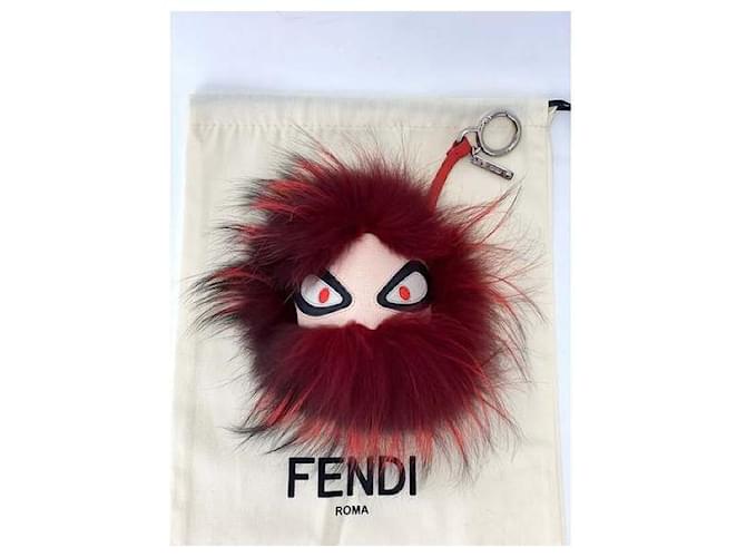 Fendi Red Fur Bag Bugs Leather Key Chain / Bag charm  ref.1420643