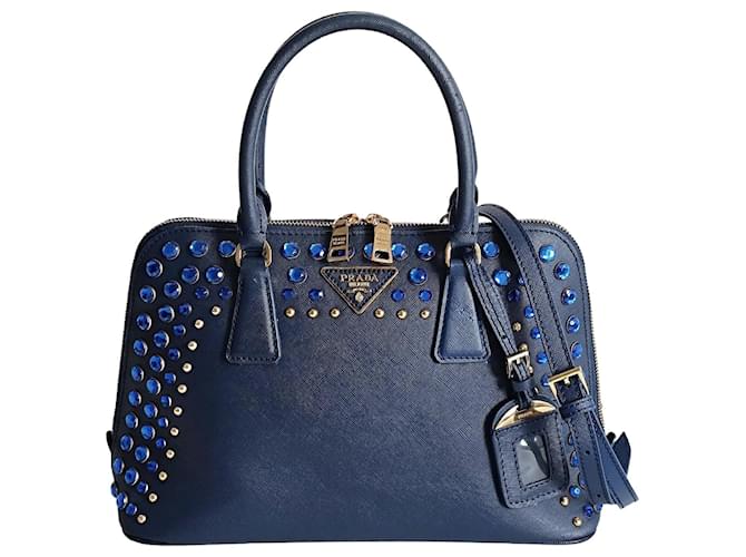 Bolso bandolera Prada Bijoux en cuero Saffiano azul  ref.1420647