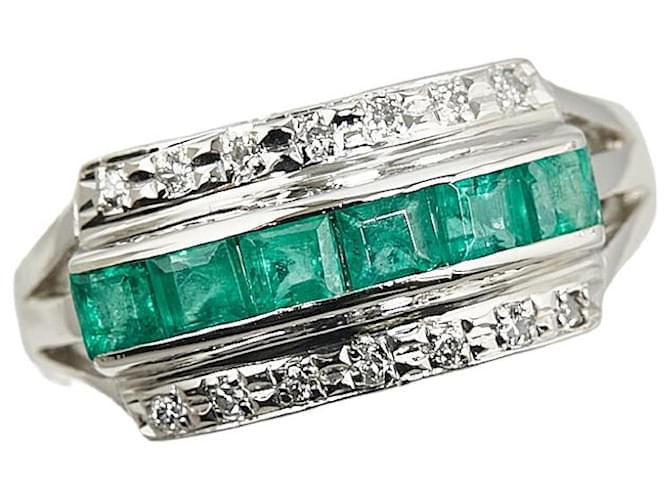 & Other Stories LuxUness Platinum Emerald Diamond Ring Anel de metal em excelente estado Prata  ref.1420652