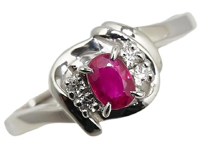 & Other Stories Pt900 Platinum Ruby 0.45ct Diamond 0.08ct Ring Size 11.5 in Great Condition Silvery Metal  ref.1420656