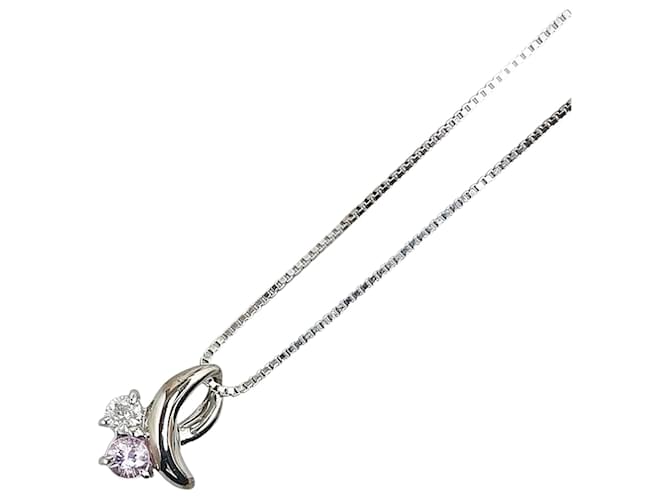 & Other Stories K14WG White Gold Pink Sapphire Diamond Necklace 39.0cm in Pristine Condition Silvery Metal  ref.1420658