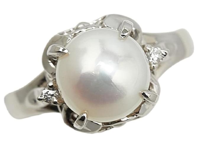 & Other Stories Pt900 Platinum Pearl 3.8mm Diamond 0.02ct Ring in Great Condition Silvery Metal  ref.1420669