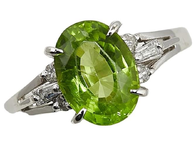 & Other Stories Pt900 Platinum Peridot 2.98ct Diamond 0.18ct Ring in Excellent Condition Silvery Metal  ref.1420671