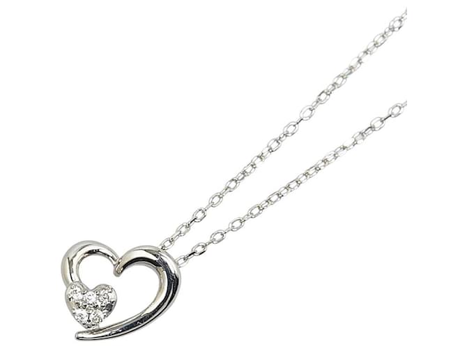 & Other Stories K10WG White Gold Diamond Heart Motif Necklace in Excellent Condition Silvery Metal  ref.1420678