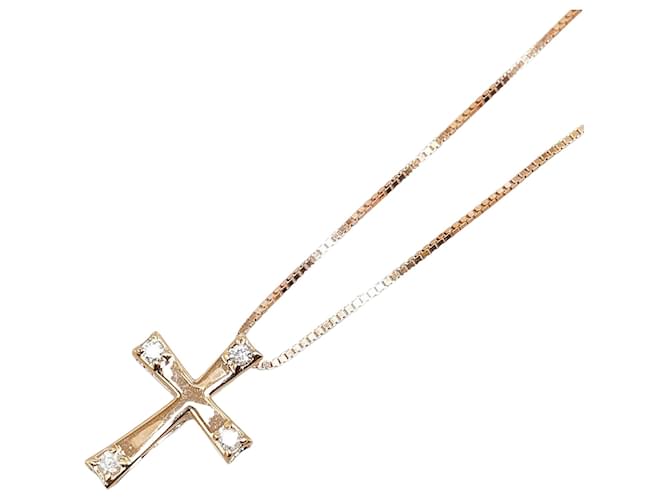 & Other Stories K14PG Pink Gold Diamond Cross Necklace in Excellent Condition Golden Metal  ref.1420684