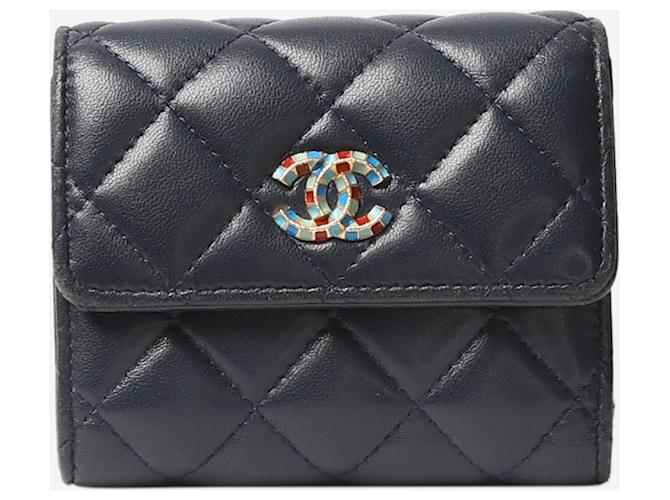 Chanel azul escuro 2019 bolsa acolchoada de pele de cordeiro Couro  ref.1420713