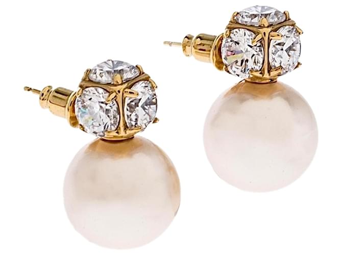 CH Carolina Herrera Crystal & Faux Pearl Gold Plated Drop Earrings Cream Gold hardware Steel Gold-plated  ref.1420757