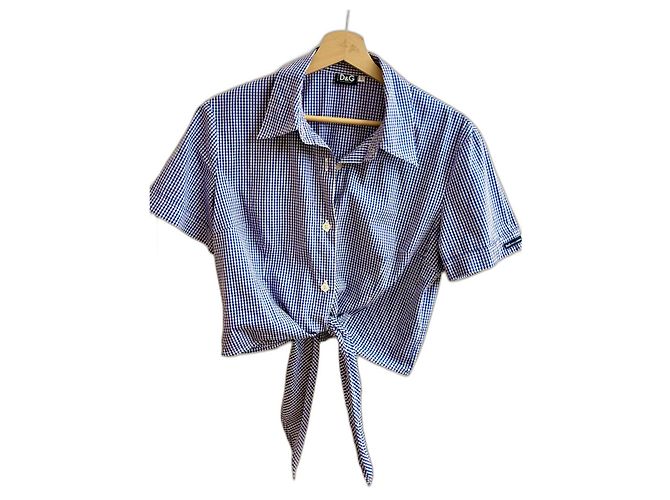 Dolce & Gabbana cropped Bluse Vintage Weiß Blau