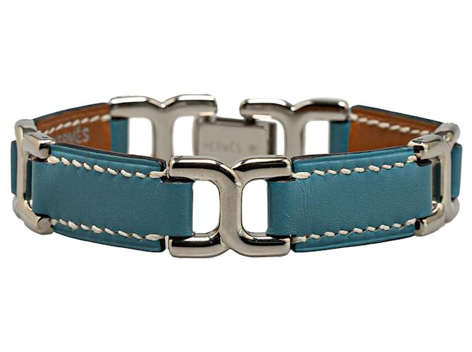 Bracelet Hermès Place Beauvau En Cuir Bleu Métal Veau façon poulain  ref.1420772