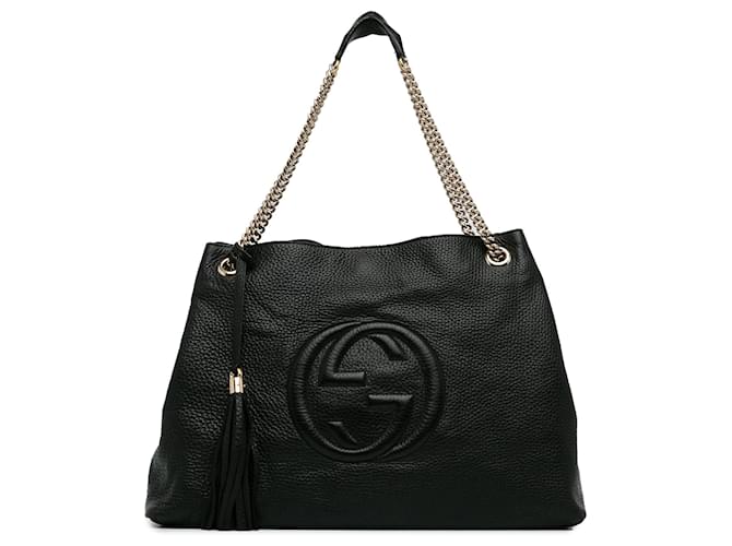 Gucci Schwarze große Soho-Tasche mit Kette Leder Kalbähnliches Kalb  ref.1420785