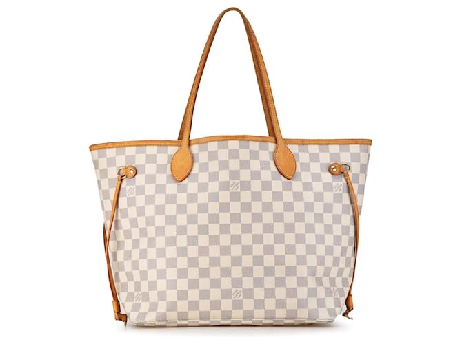 Louis Vuitton White Damier Azur Neverfull MM Weiß Leinwand  ref.1420794