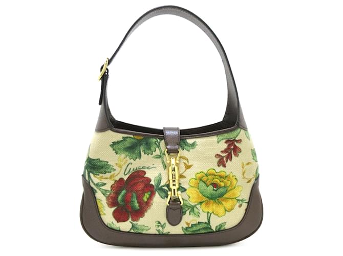 Gucci Weiße kleine Canvas Flora Jackie 1961 Leder Leinwand Kalbähnliches Kalb Tuch  ref.1420809