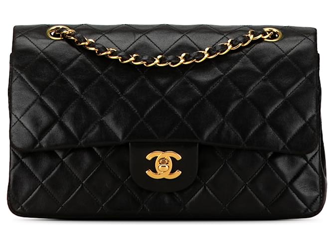 Rabat doublé en cuir d'agneau classique moyen noir Chanel  ref.1420825