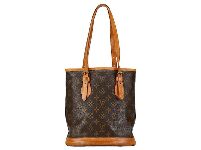 Sac à main Petit Bucket PM Monogram Louis Vuitton M42238 en cuir PVC marron en très bon état Toile  ref.1420887