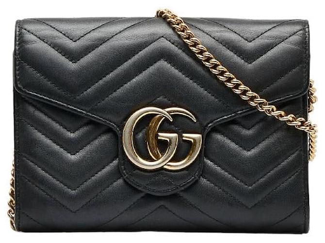 Bolso Mini Gucci De Cuero GG Marmont Bolso Bandolera De Cuero 474575 en buen estado Negro  ref.1420891