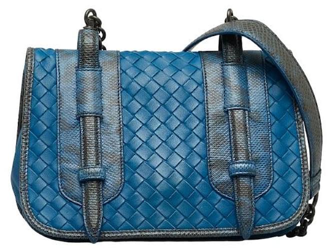 Sac à épaule en cuir Intrecciato de Bottega Veneta en très bon état Bleu  ref.1420900