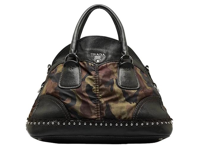 Prada Camouflage Nieten Leder Nylon Handtasche BL0688 in sehr gutem Zustand Grün  ref.1420903