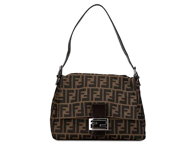 Bolsa de ombro de lona Fendi Zucca Canvas Mamma Baguette 26325 em boa condição Marrom  ref.1420906