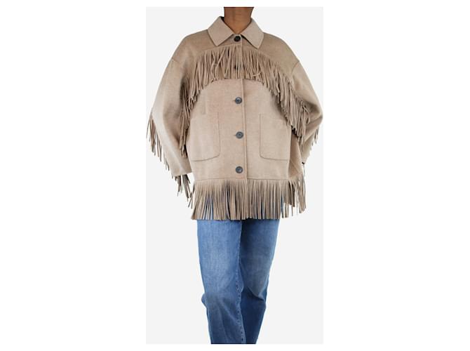 Maje Light brown fringed wool jacket - size UK 6  ref.1420945