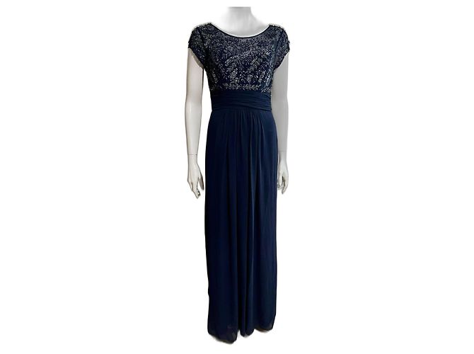 Jenny Packham Verziertes Abendkleid mit Blattmuster Lila Metallisch Marineblau
